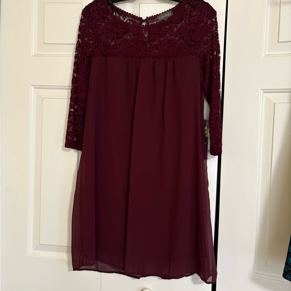 Luxology Burgundy Lace Long Sleeve Dress